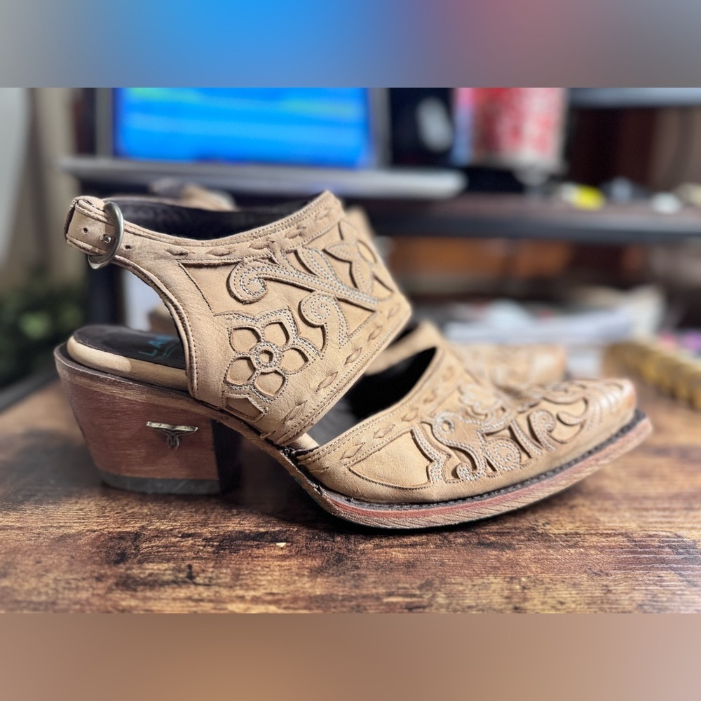 Lane Boots Robin Floral Cutout Leather Slingback Western Mules Size 9.5